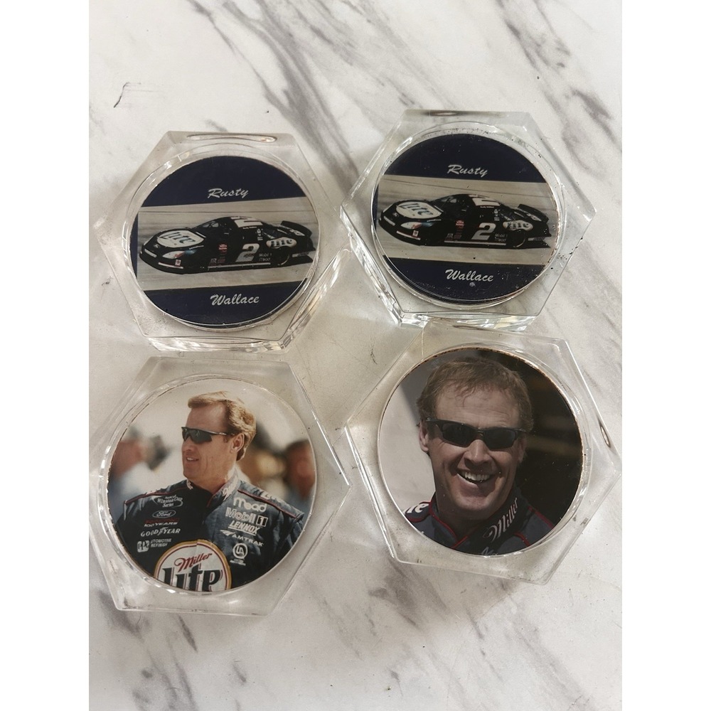 Vintage Photo Coasters Rusty Wallace Nascar 2005 Set of 4 Clear Acrylic BxA